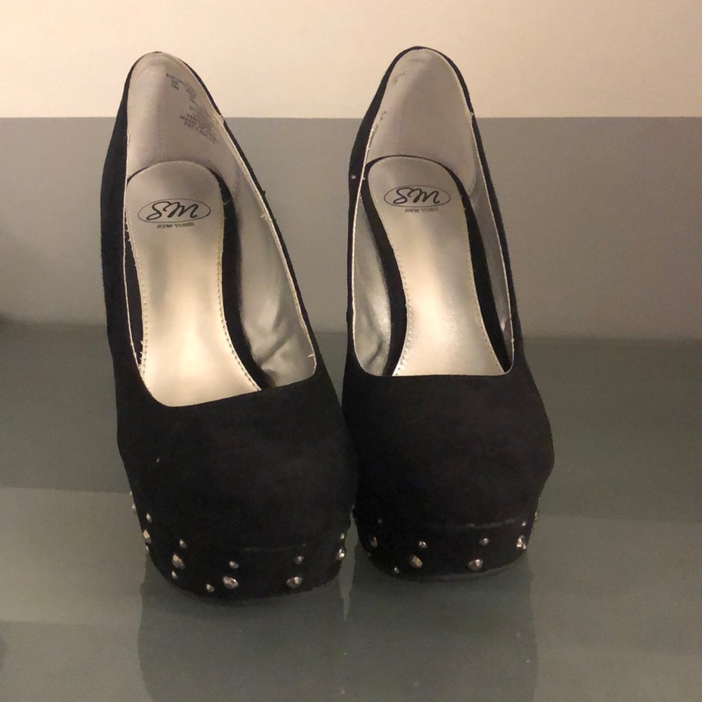 SM New York suede black platforms rhinestones - Picture 5 of 5